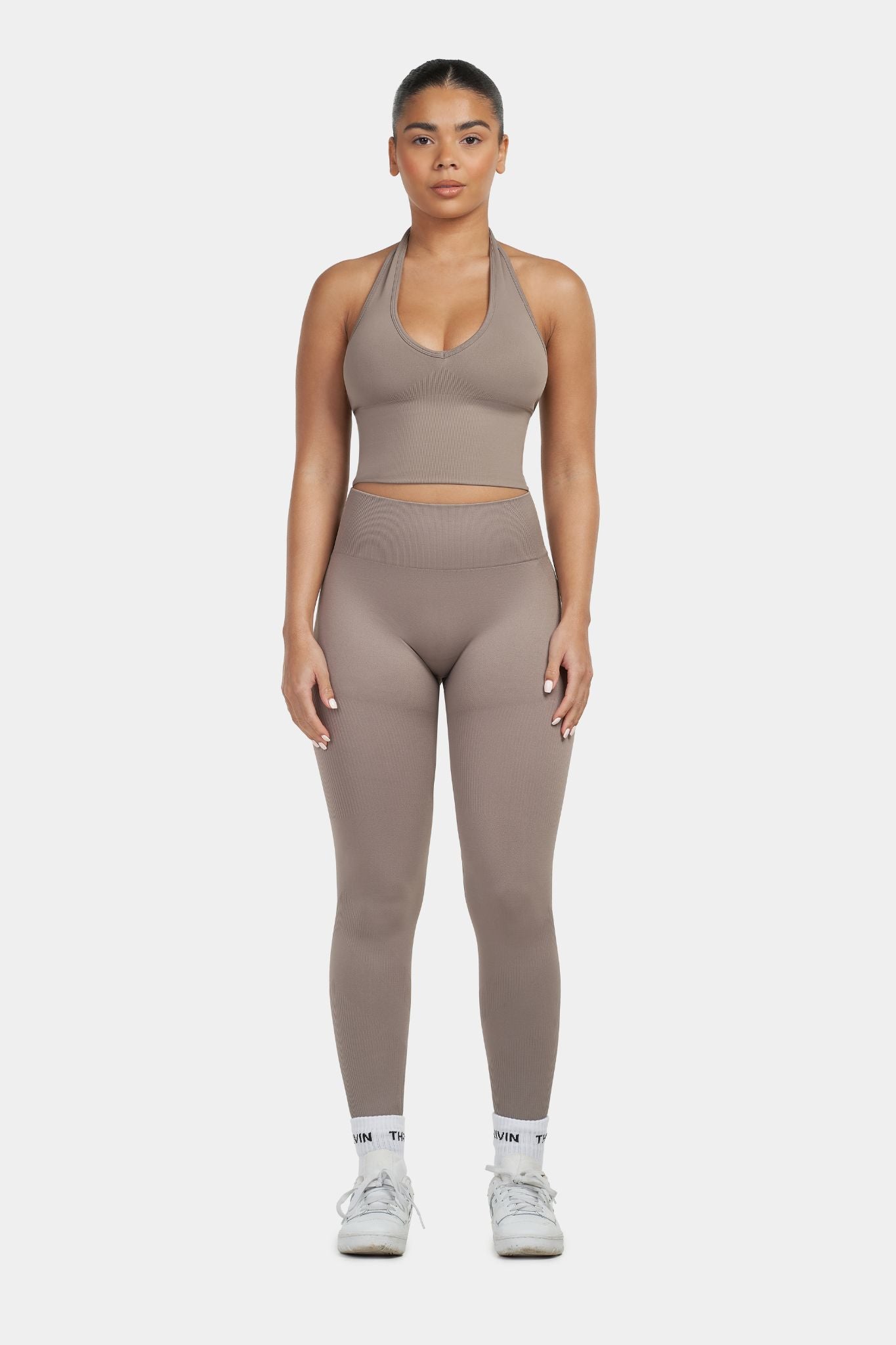 Sculpting Halterneck Top β Khaki | Fitpulse Gear