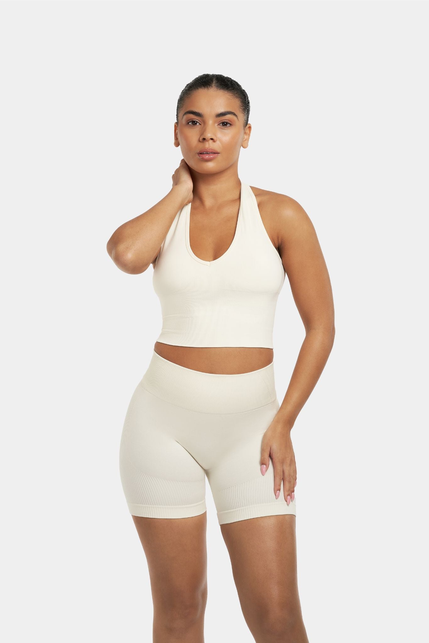 Sculpting Halterneck Top β Off-White | Fitpulse Gear