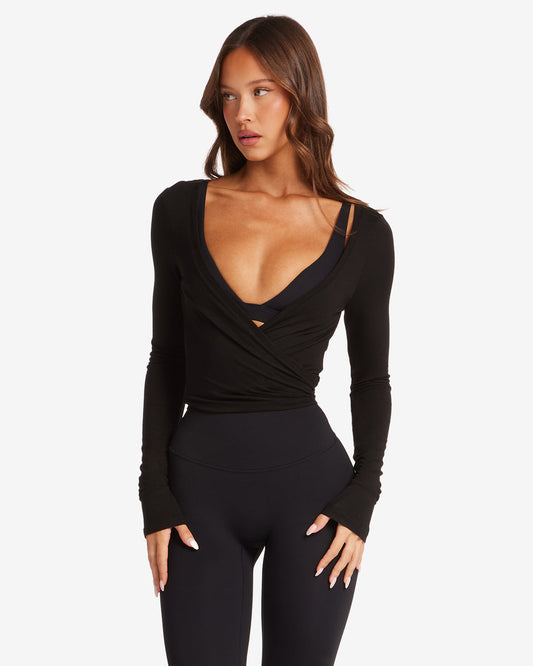 Ballet Wrap Top – Black | Fitpulse Gear