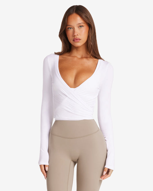 Ballet Wrap Top – White | Fitpulse Gear
