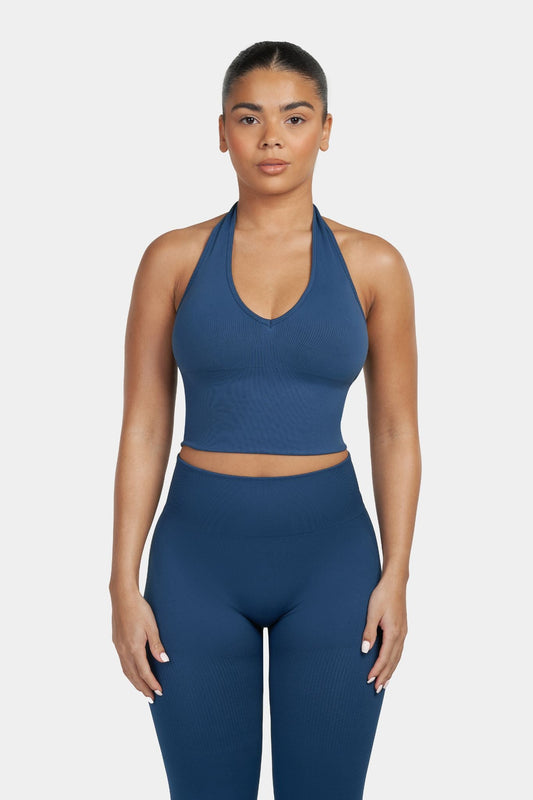 Sculpting Halterneck Top – Deep Sea | Fitpulse Gear