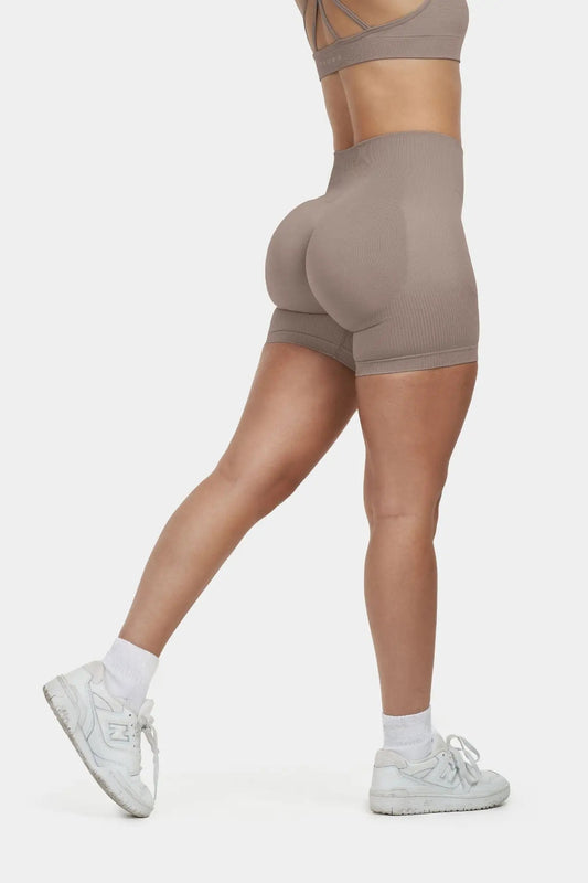 Sculpt Ribbed Contour Shorts – Khaki | Fitpulse Gear