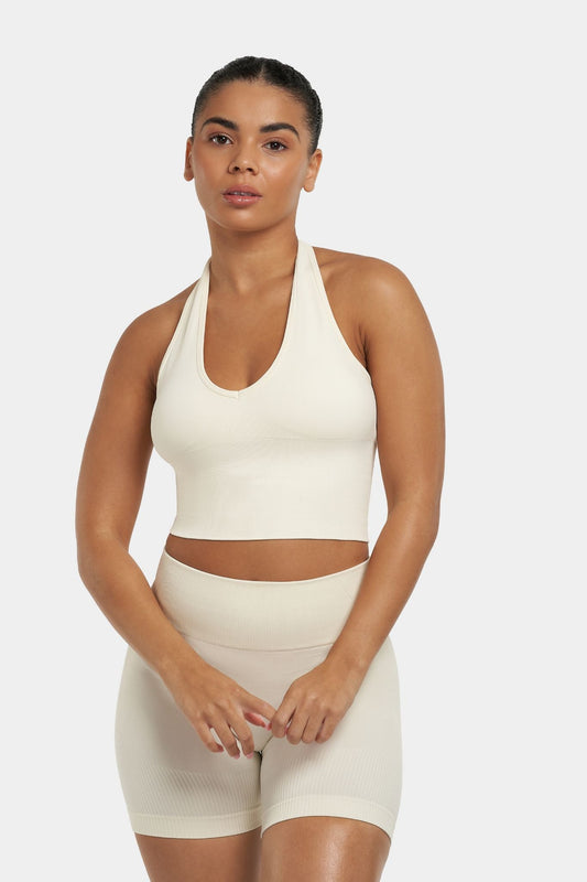 Sculpting Halterneck Top – Off-White | Fitpulse Gear